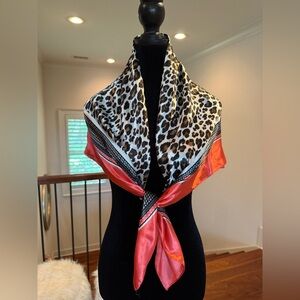 Elegant Leopard and Coral Scarf by Mosi 35 x 35